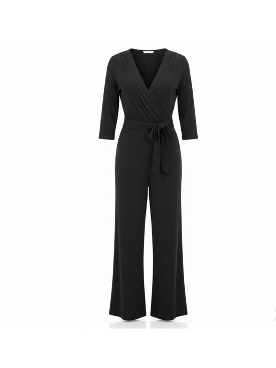 Chico's Pants - Chicos Womens Black Faux-Wrap Tie-Belt Jumpsuit Size 2 (12/14 )